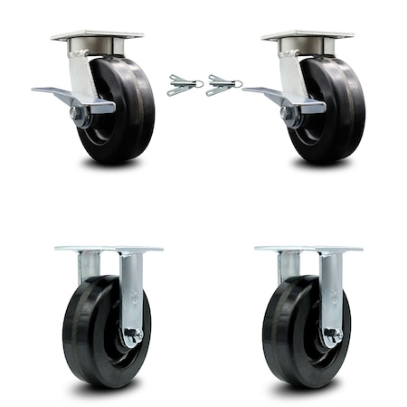 Service Caster 6 Inch Kingpinless Phenolic Wheel Caster Swivel Locks 2 Rigid SCC, 2PK SCC-KP30S620-PHR-BSL-2-R-2